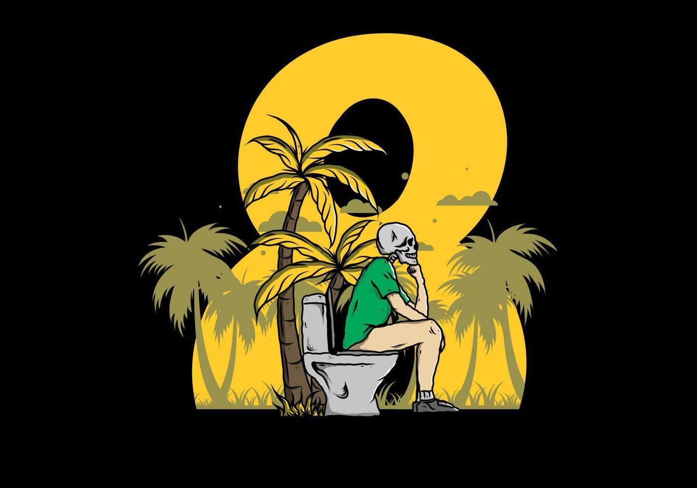 Skeleton man sit on outdoor toilet illustration vector