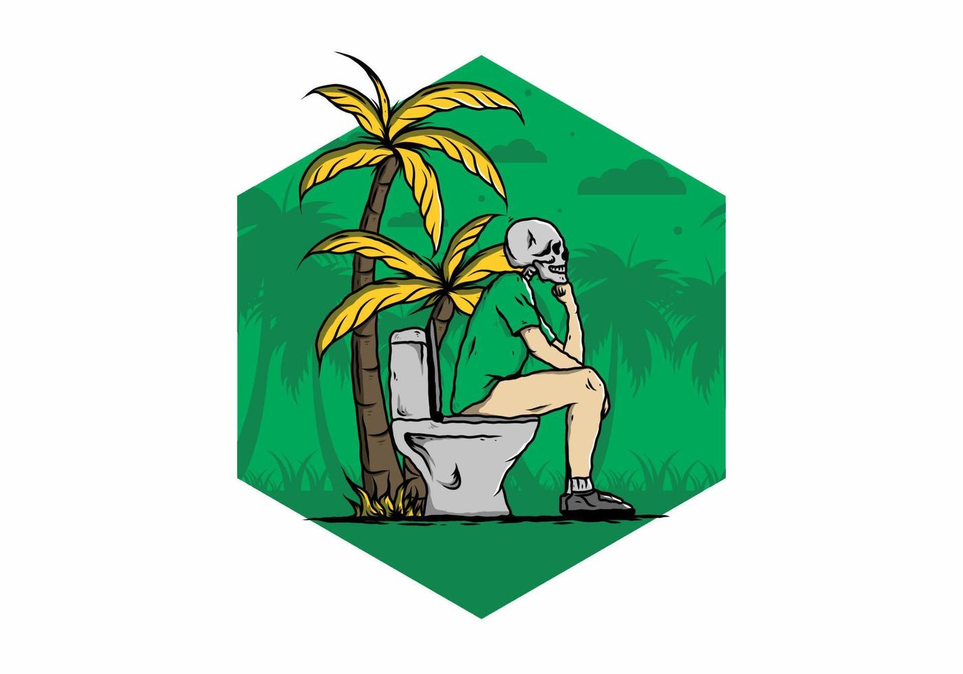 Skeleton man sit on outdoor toilet illustration vector