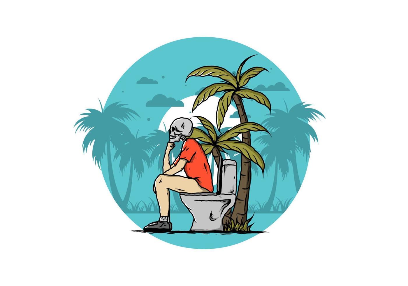 Skeleton man sit on outdoor toilet illustration vector