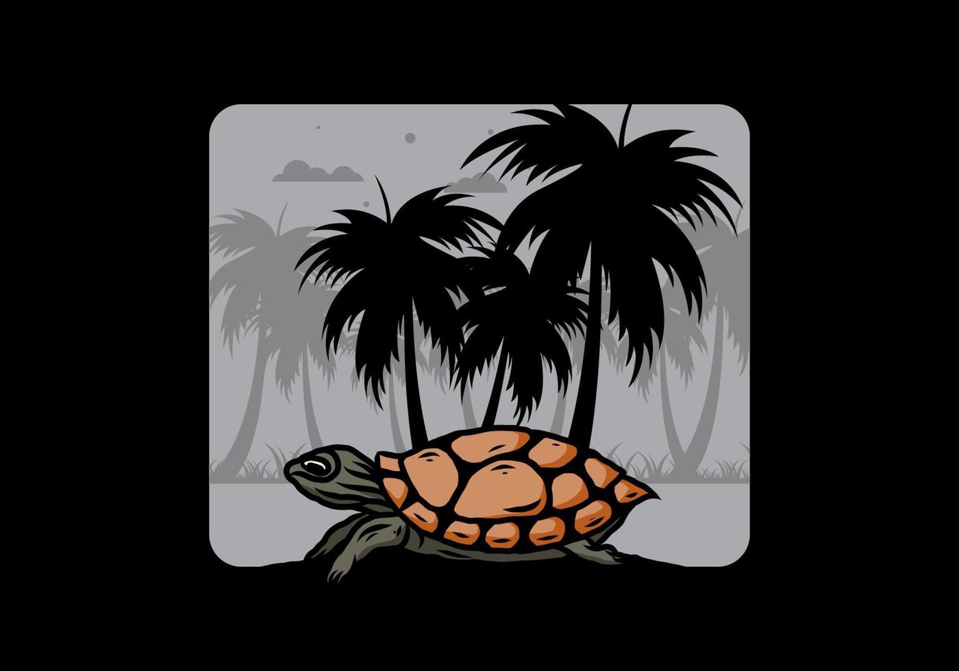Sea turtle under the coconut tree illustration vector