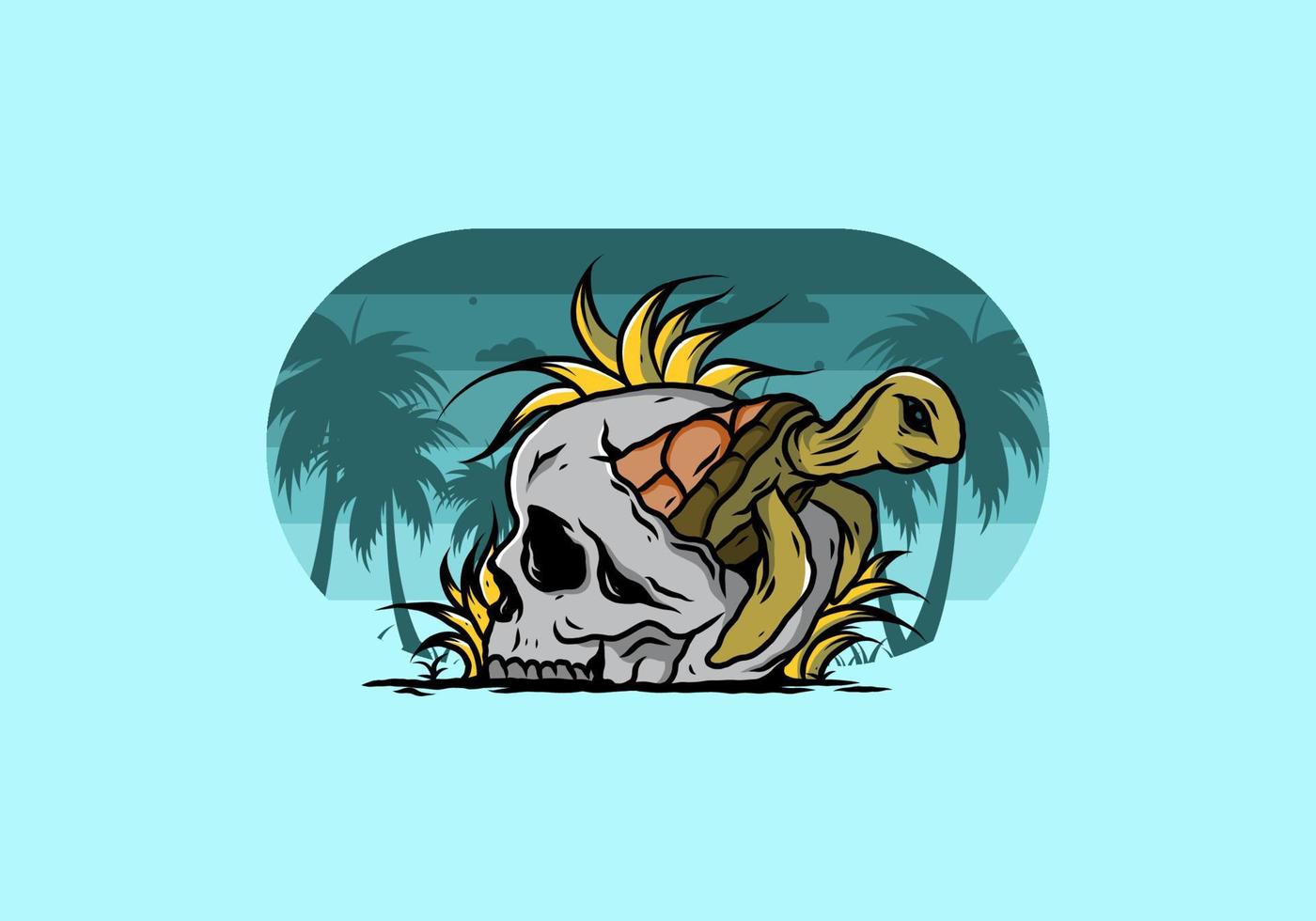 Sea turtle in the skull illustration vector