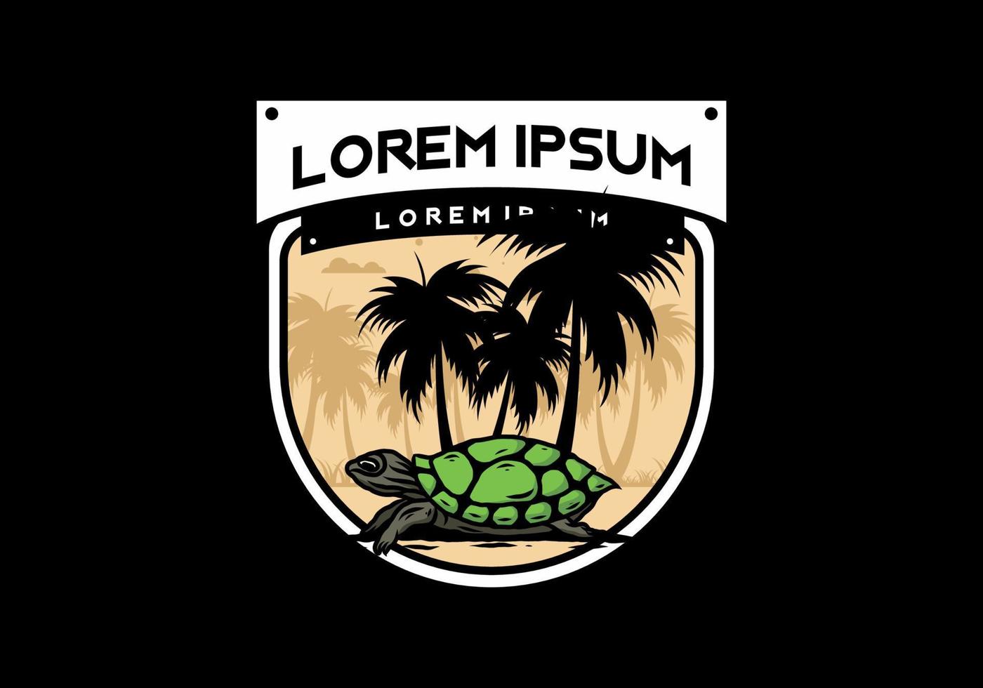 Sea turtle under the coconut tree illustration vector