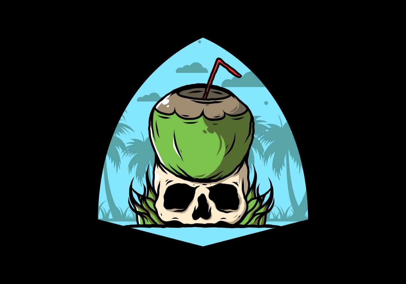 Coconut drink on human skull illustration vector