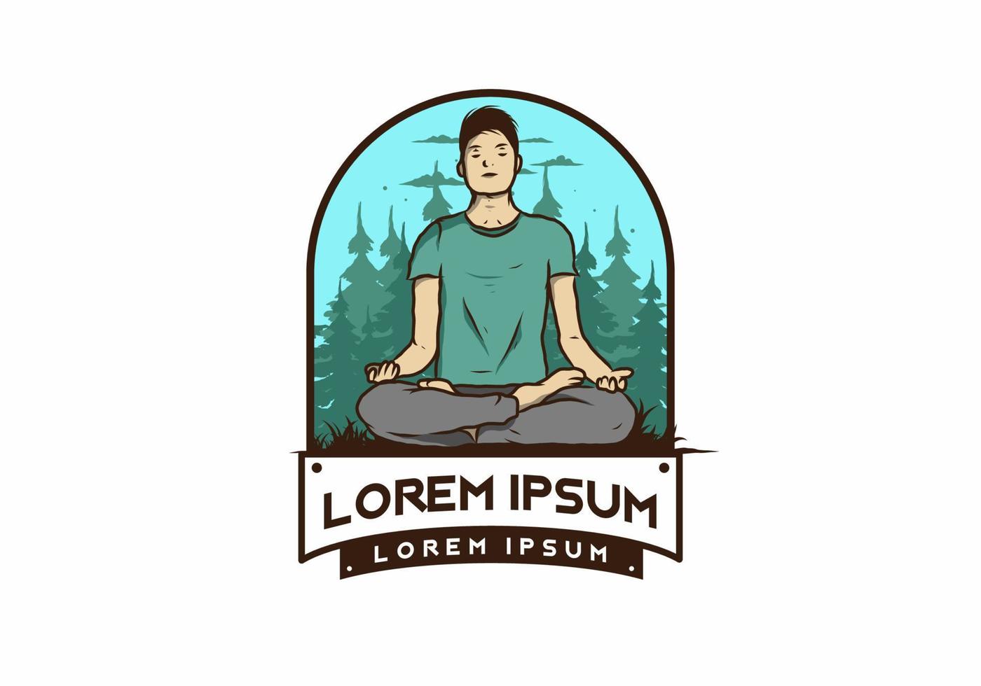 illustration of a someone doing yoga and meditating outdoors in a forest in nature among pine trees vector