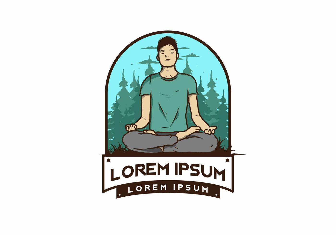 illustration of a someone doing yoga and meditating outdoors in a forest in nature among pine trees vector