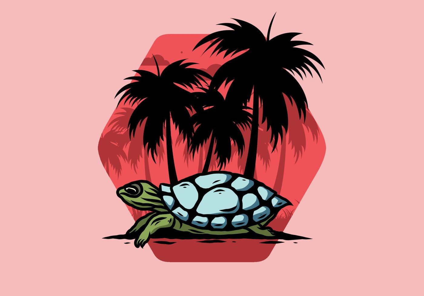 tortuga marina bajo la ilustración del árbol de coco vector