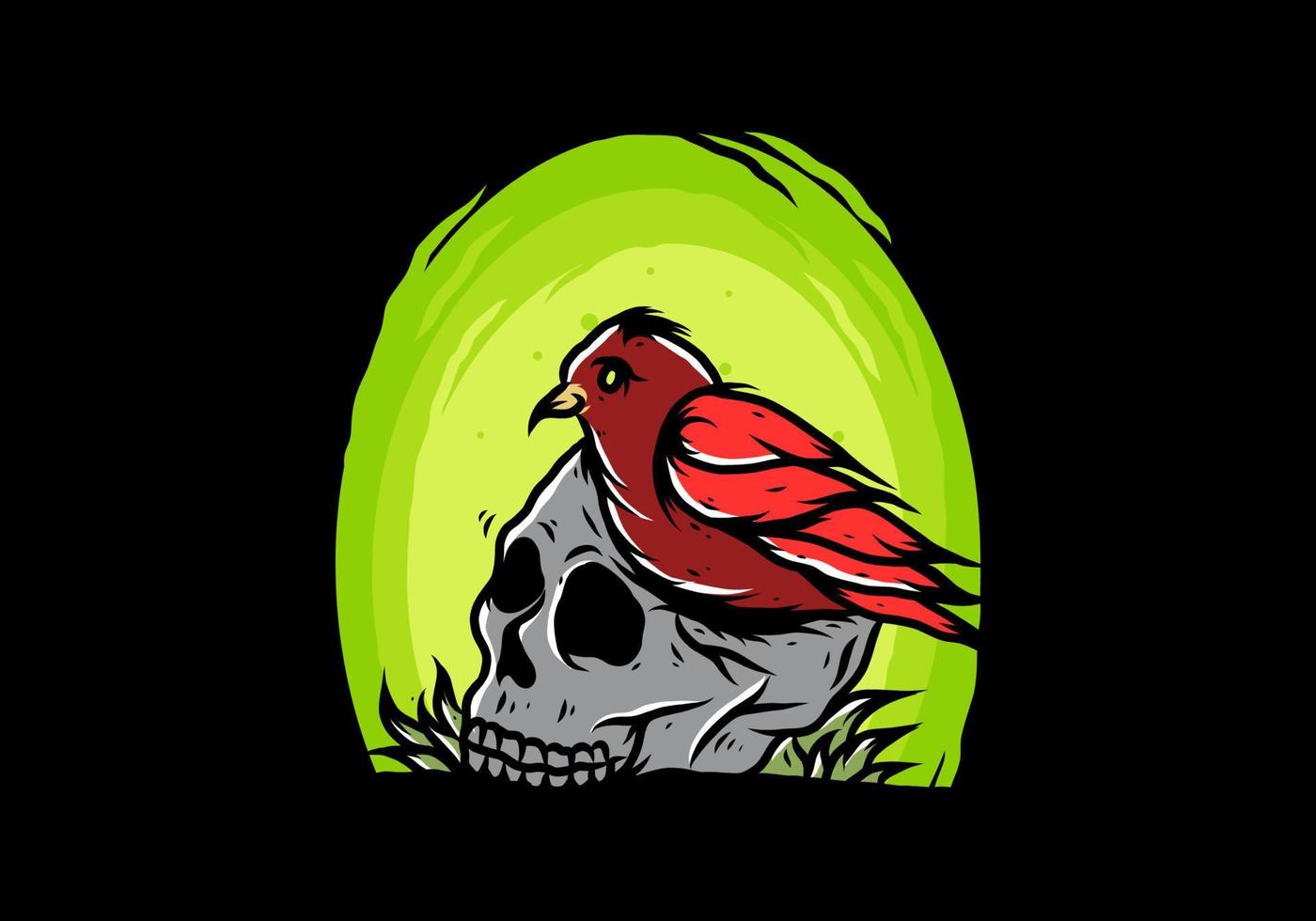 Bird nesting in skull illustration vector