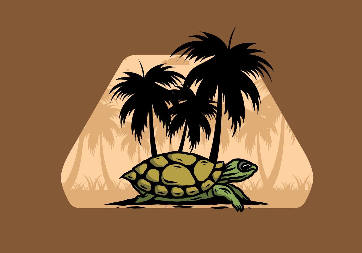 Sea turtle under the coconut tree illustration vector