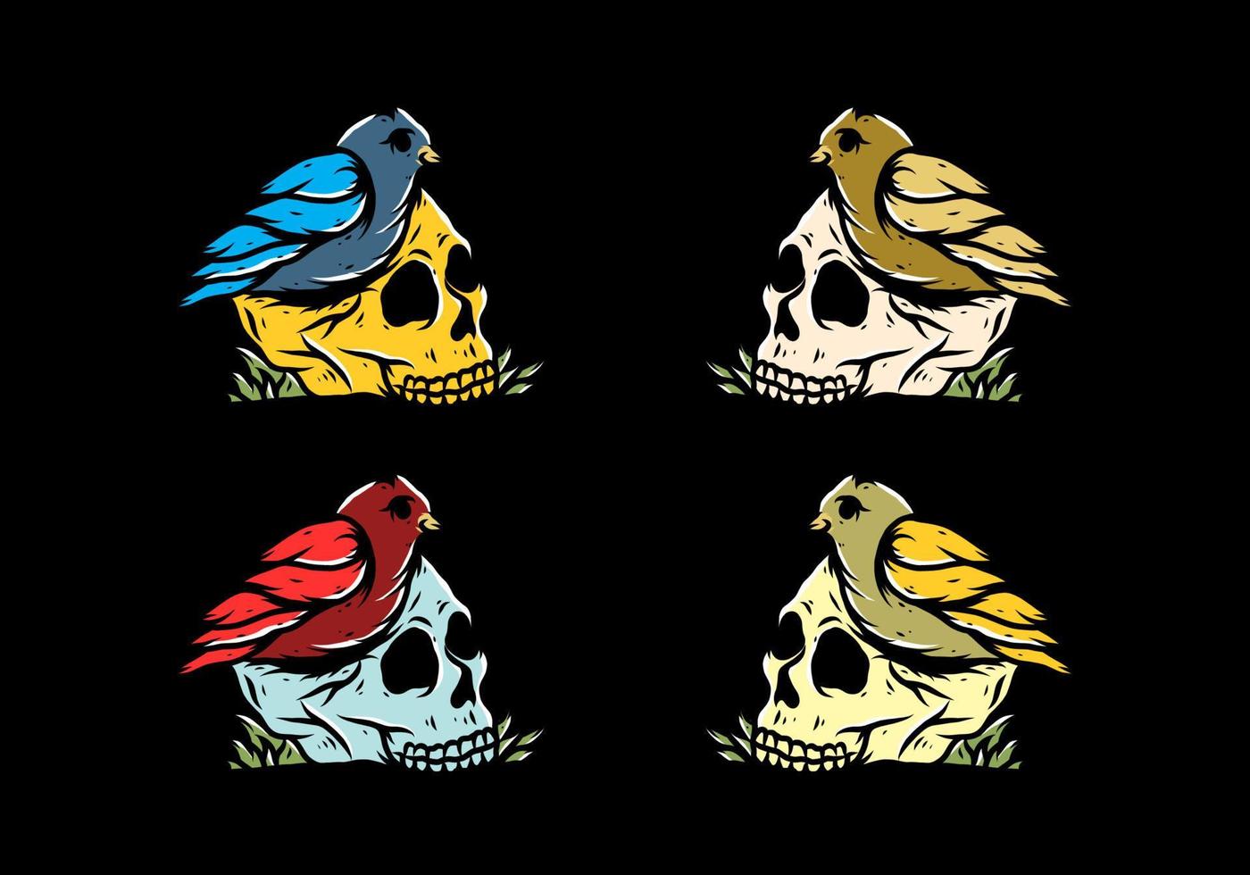 Bird nesting in skull illustration vector