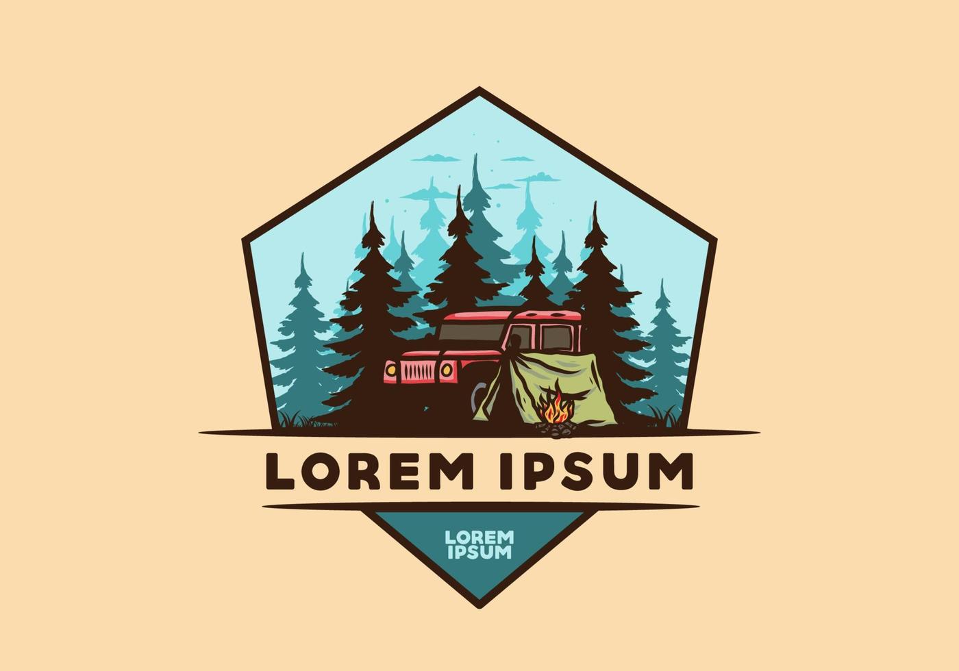 Camping beside the car in the forest illustration vector