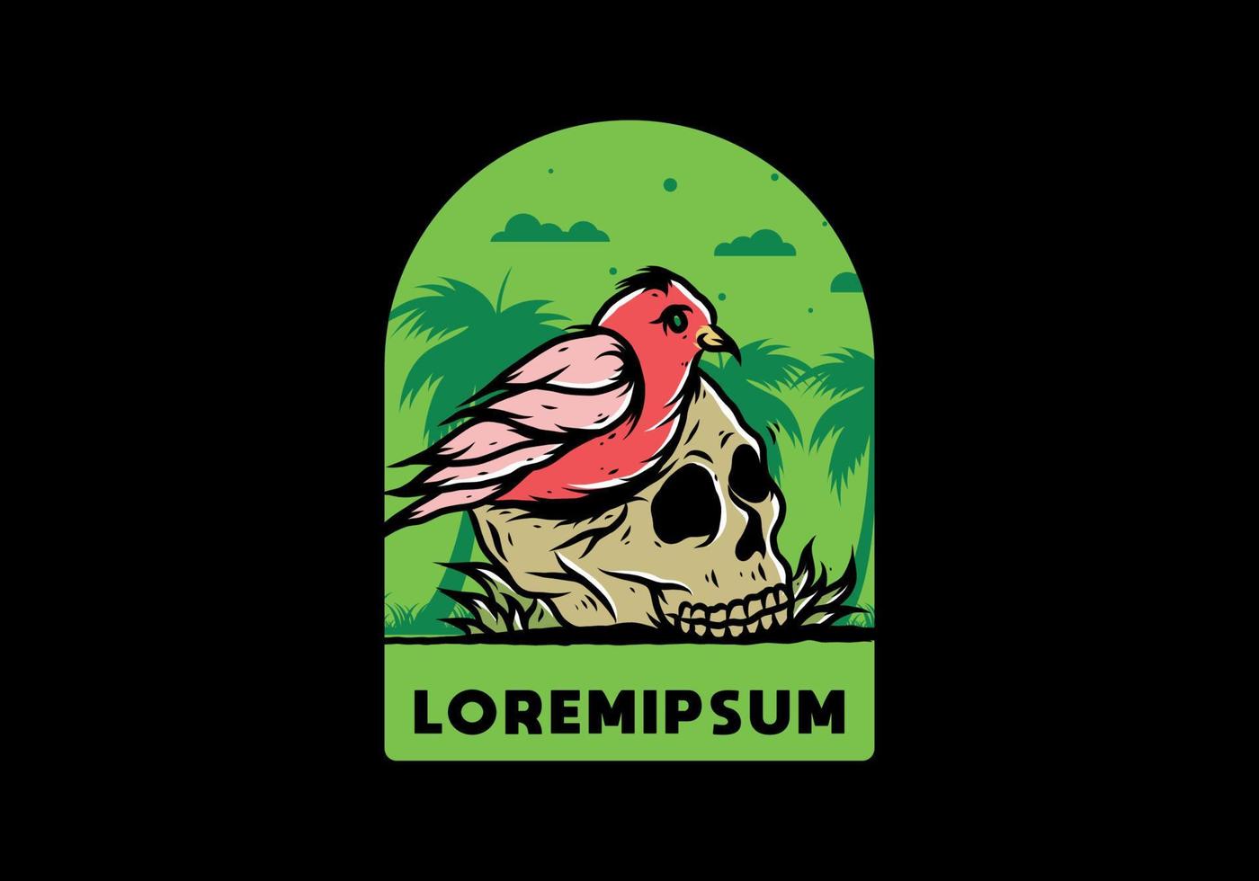 Bird nesting in skull illustration vector