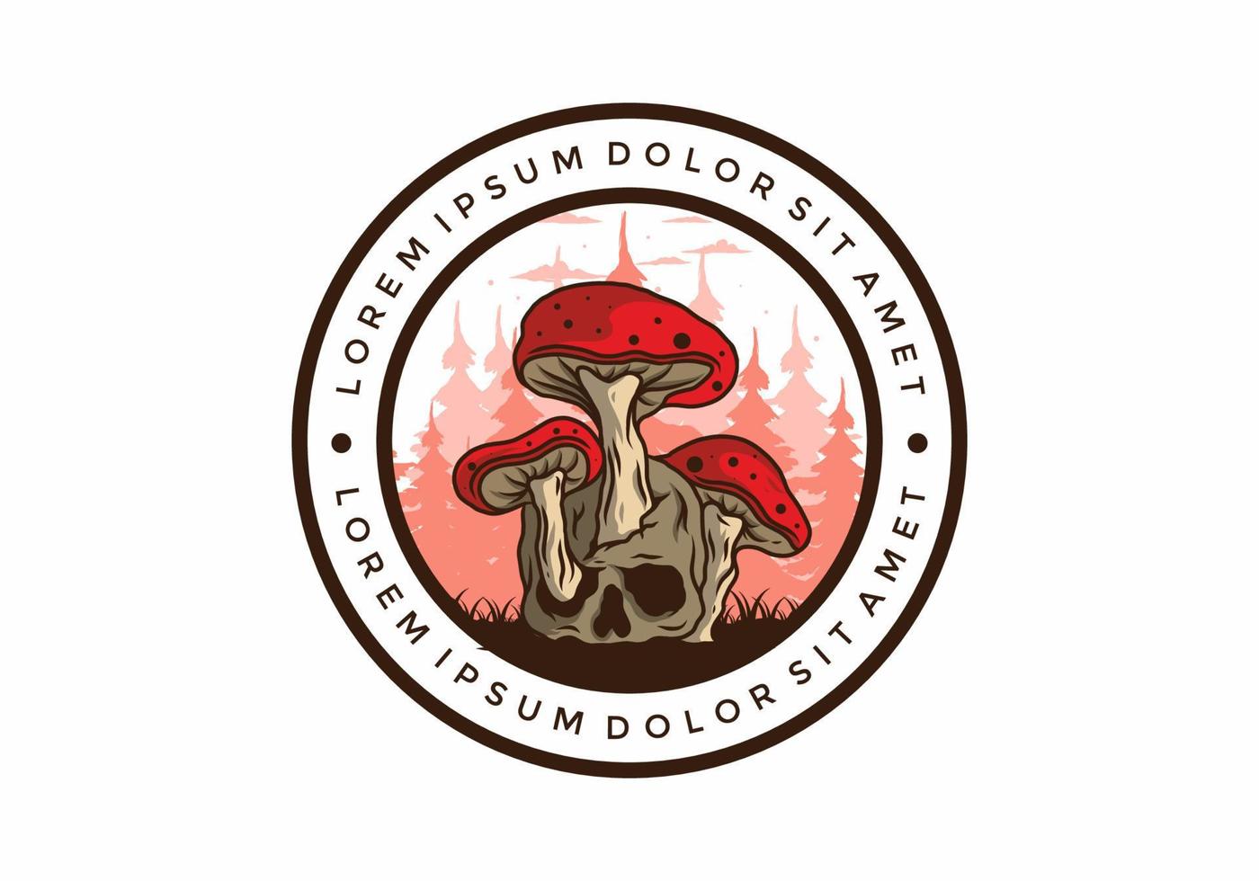 Mushroom growing on human skull illustration vector