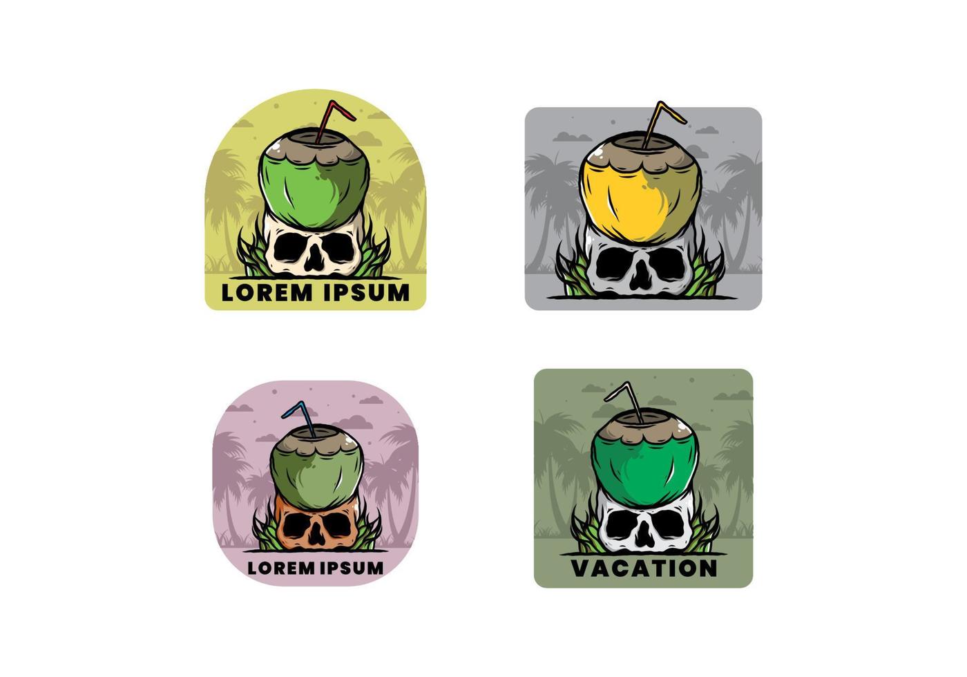 Coconut drink on human skull illustration vector