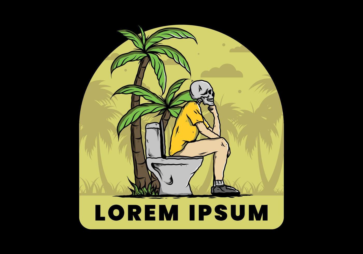 Skeleton man sit on outdoor toilet illustration vector