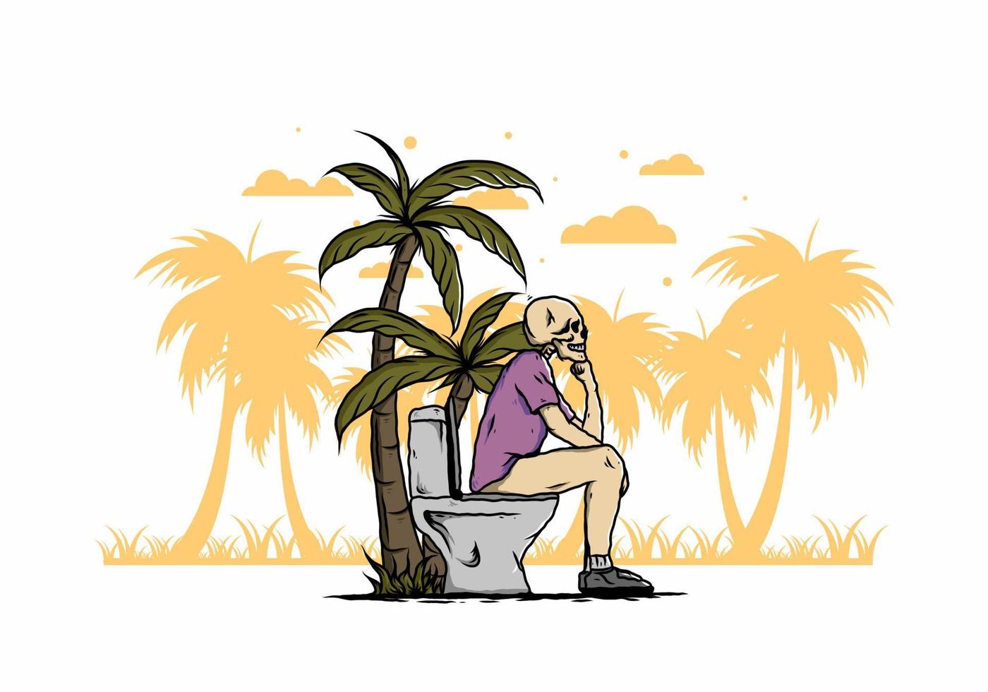 Skeleton man sit on outdoor toilet illustration vector