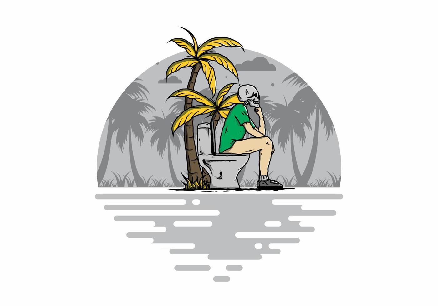 Skeleton man sit on outdoor toilet illustration vector