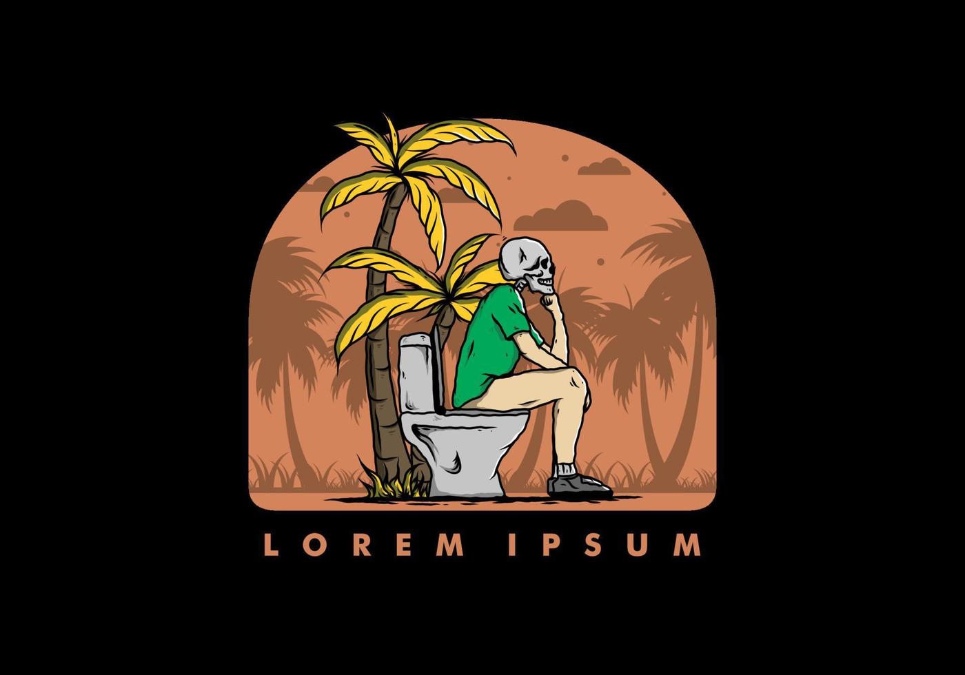 Skeleton man sit on outdoor toilet illustration vector