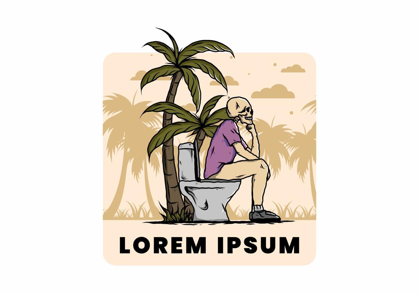 Skeleton man sit on outdoor toilet illustration vector