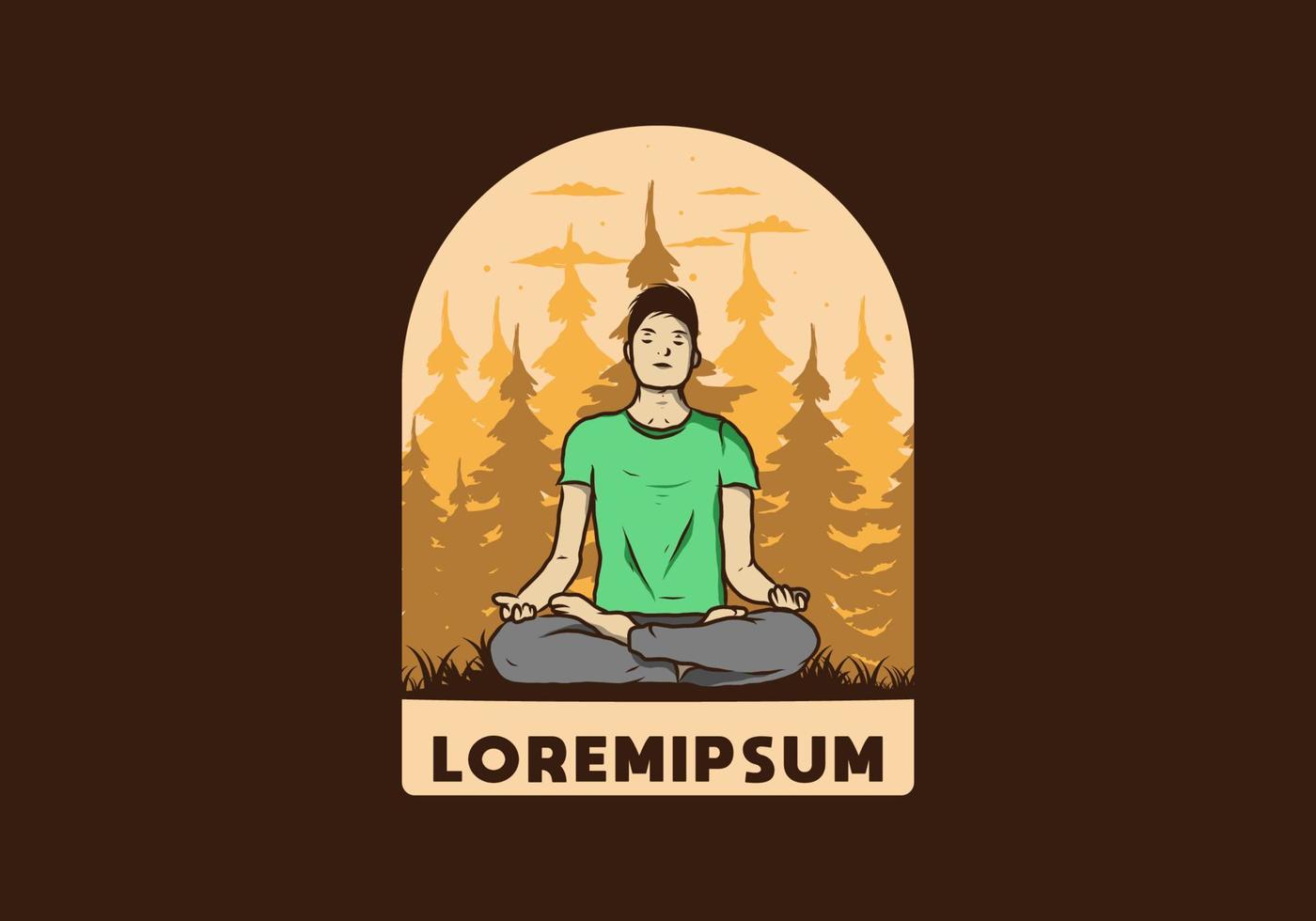 illustration of a someone doing yoga and meditating outdoors in a forest in nature among pine trees vector