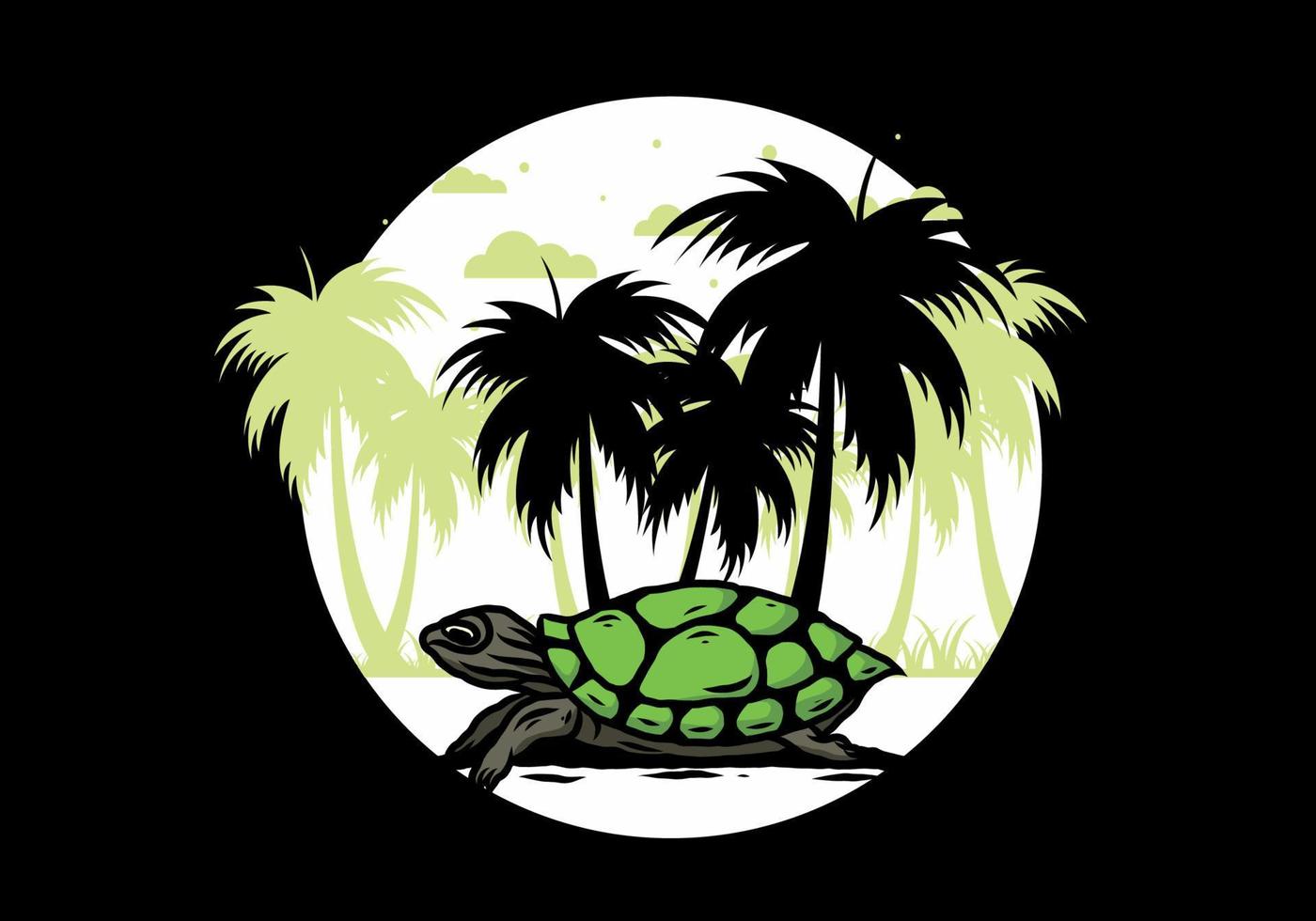 Sea turtle under the coconut tree illustration vector