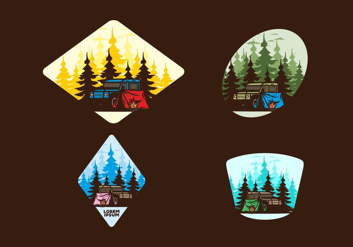 Camping beside the car in the forest illustration vector