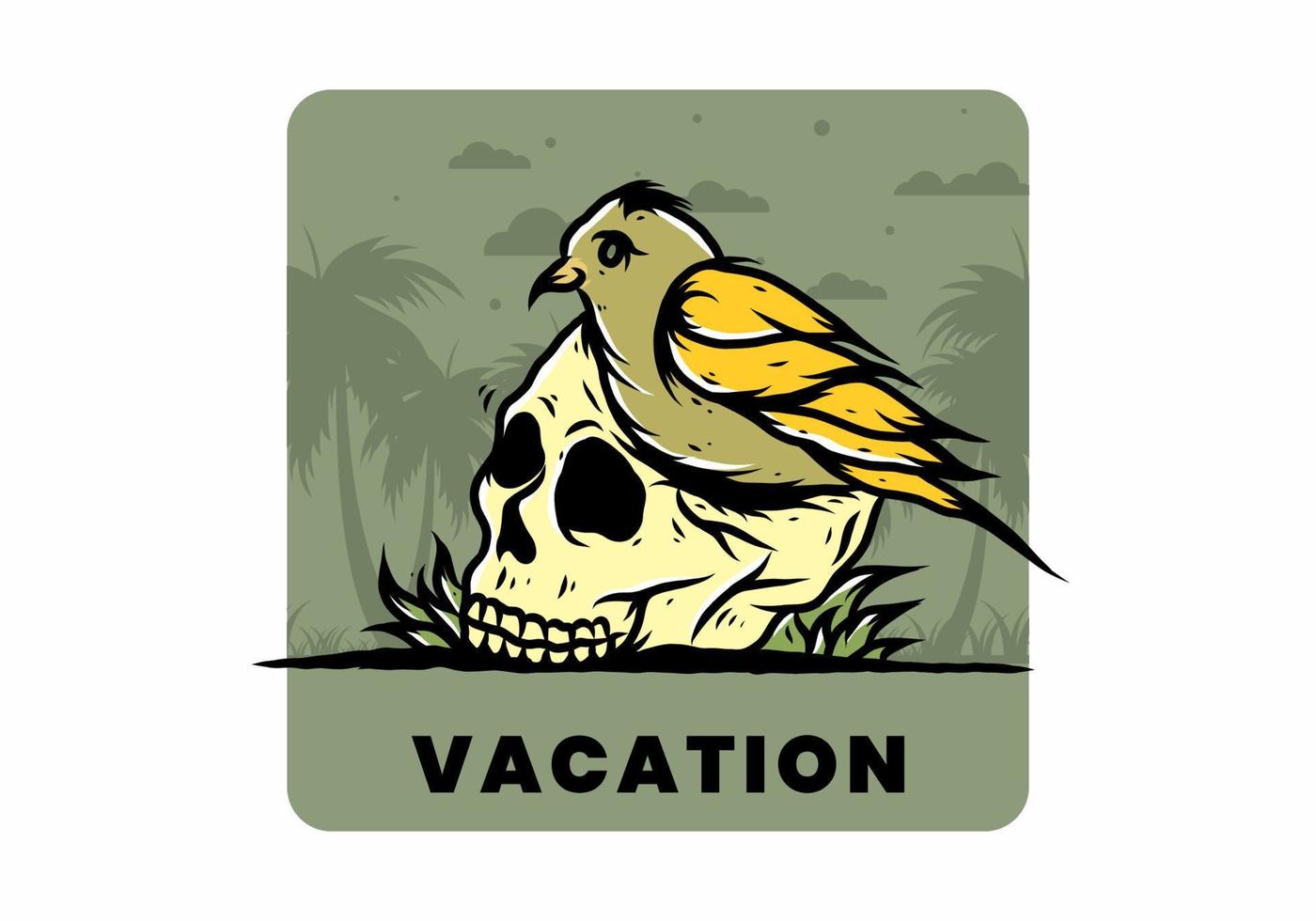 Bird nesting in skull illustration vector