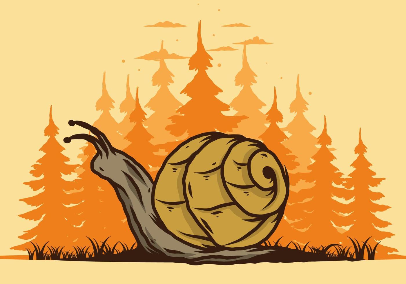 Snail creeping in the forest illustration vector