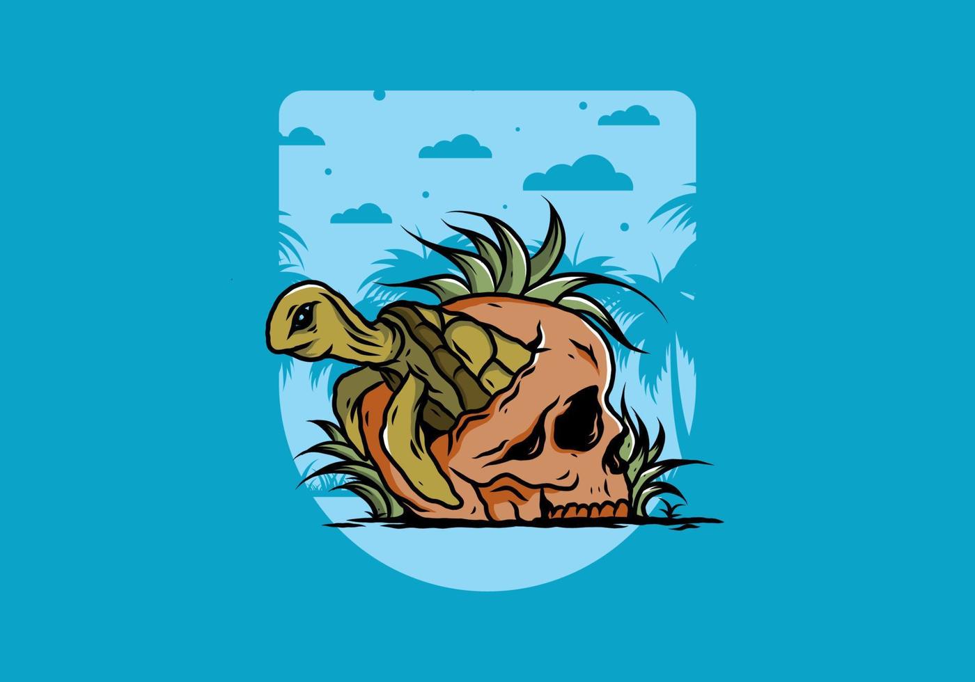 Sea turtle in the skull illustration vector