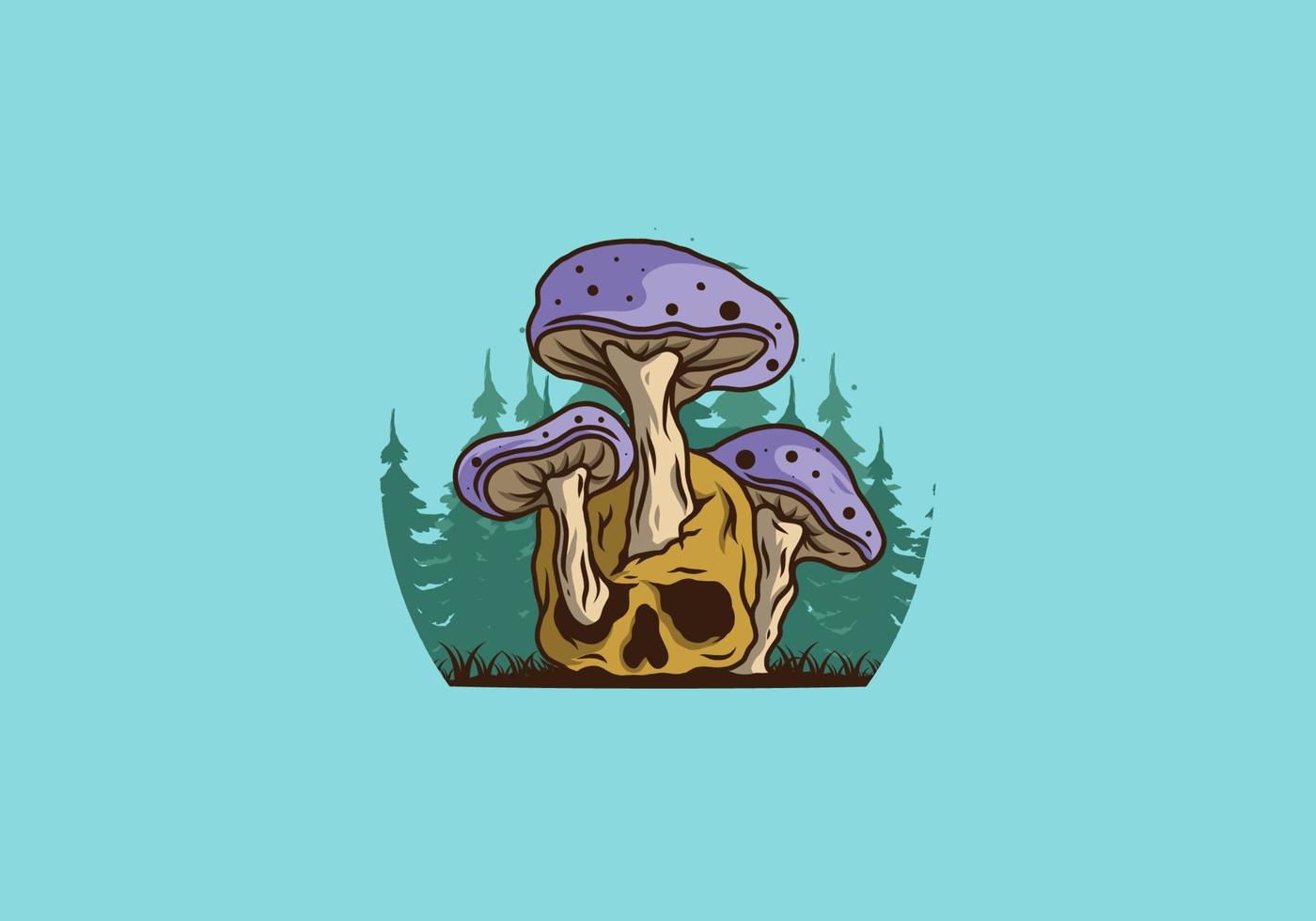 Mushroom growing on human skull illustration vector