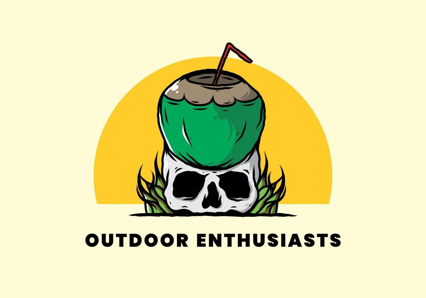 Coconut drink on human skull illustration vector