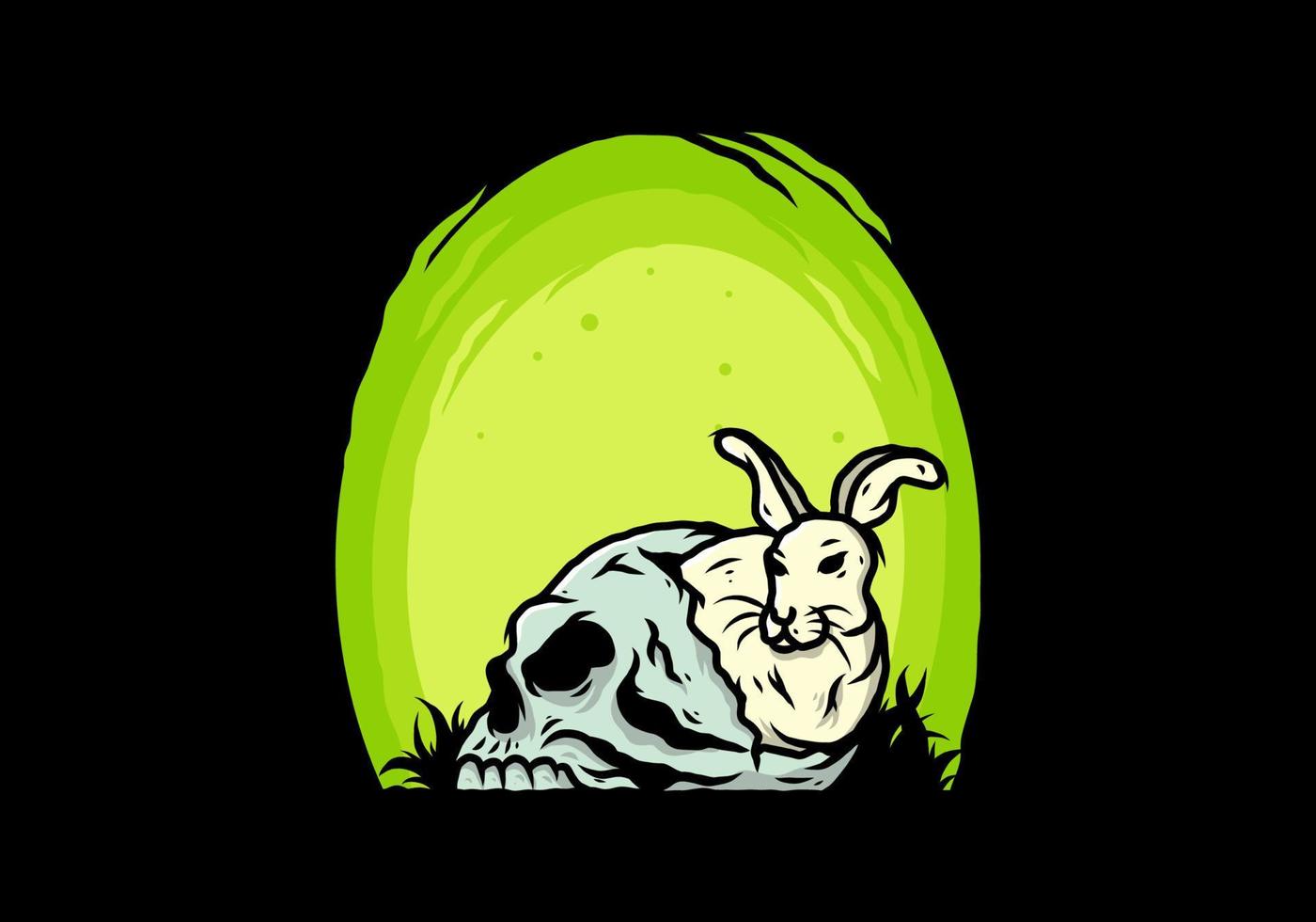 Rabbit hiding inside human skull illustration vector
