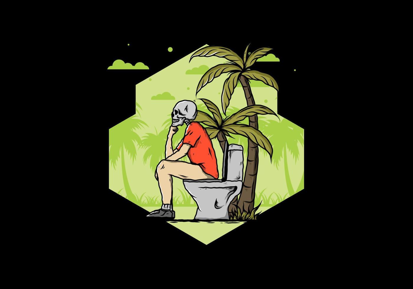 Skeleton man sit on outdoor toilet illustration vector