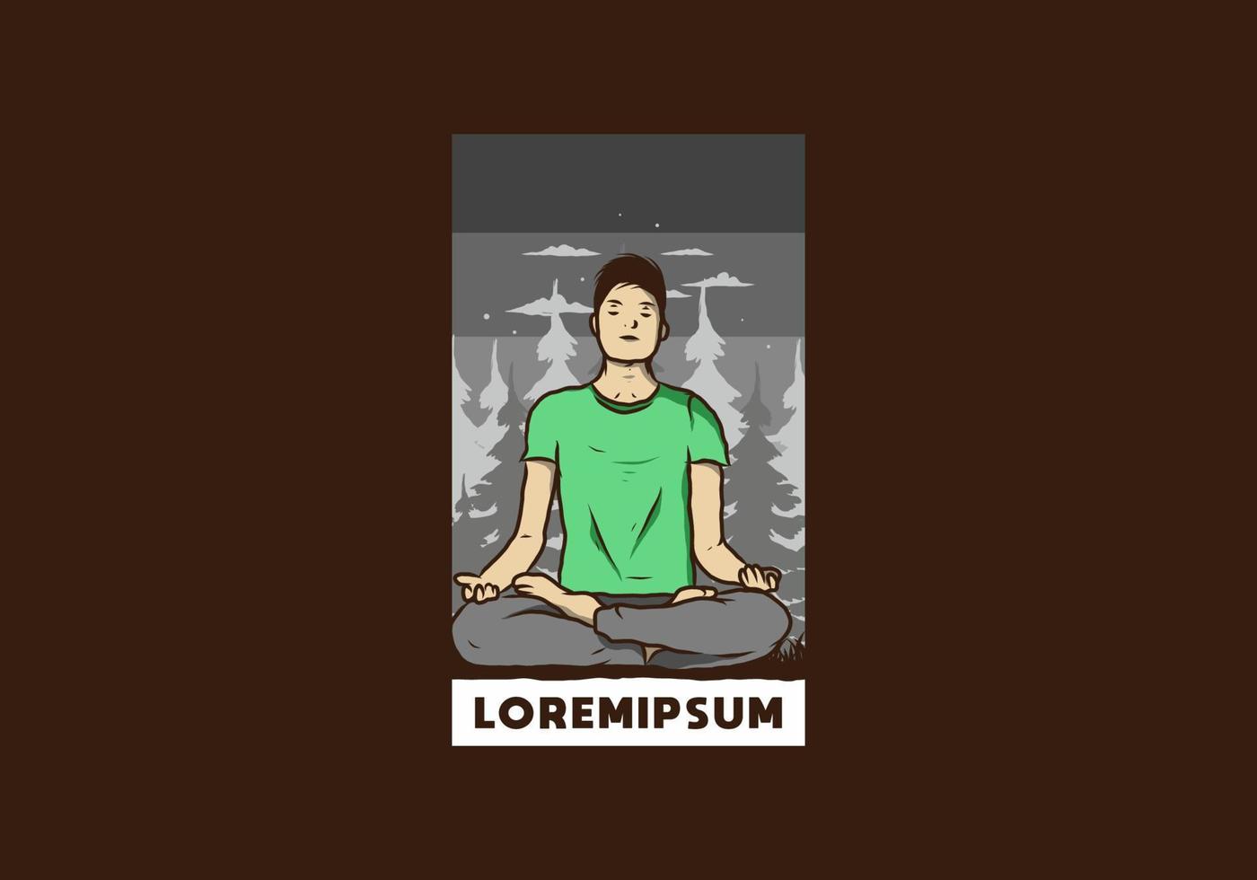 illustration of a someone doing yoga and meditating outdoors in a forest in nature among pine trees vector