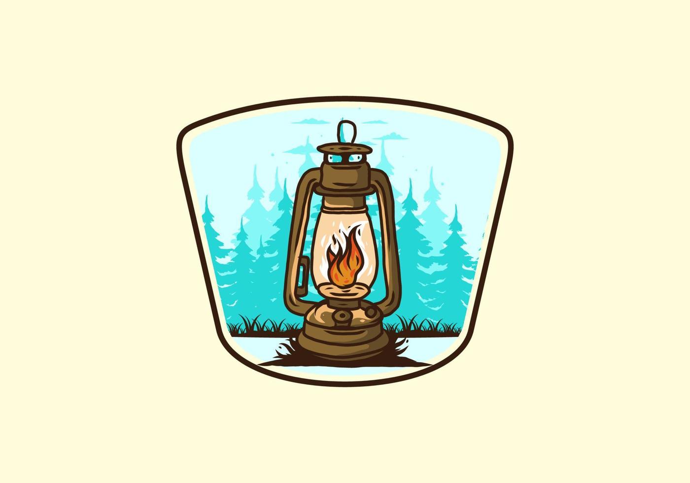 Colorful vintage outdoor lantern with fire flame vector