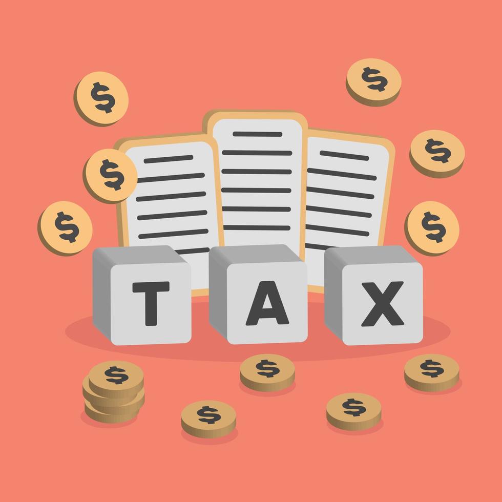 3d tax concept in minimal cartoon style vector