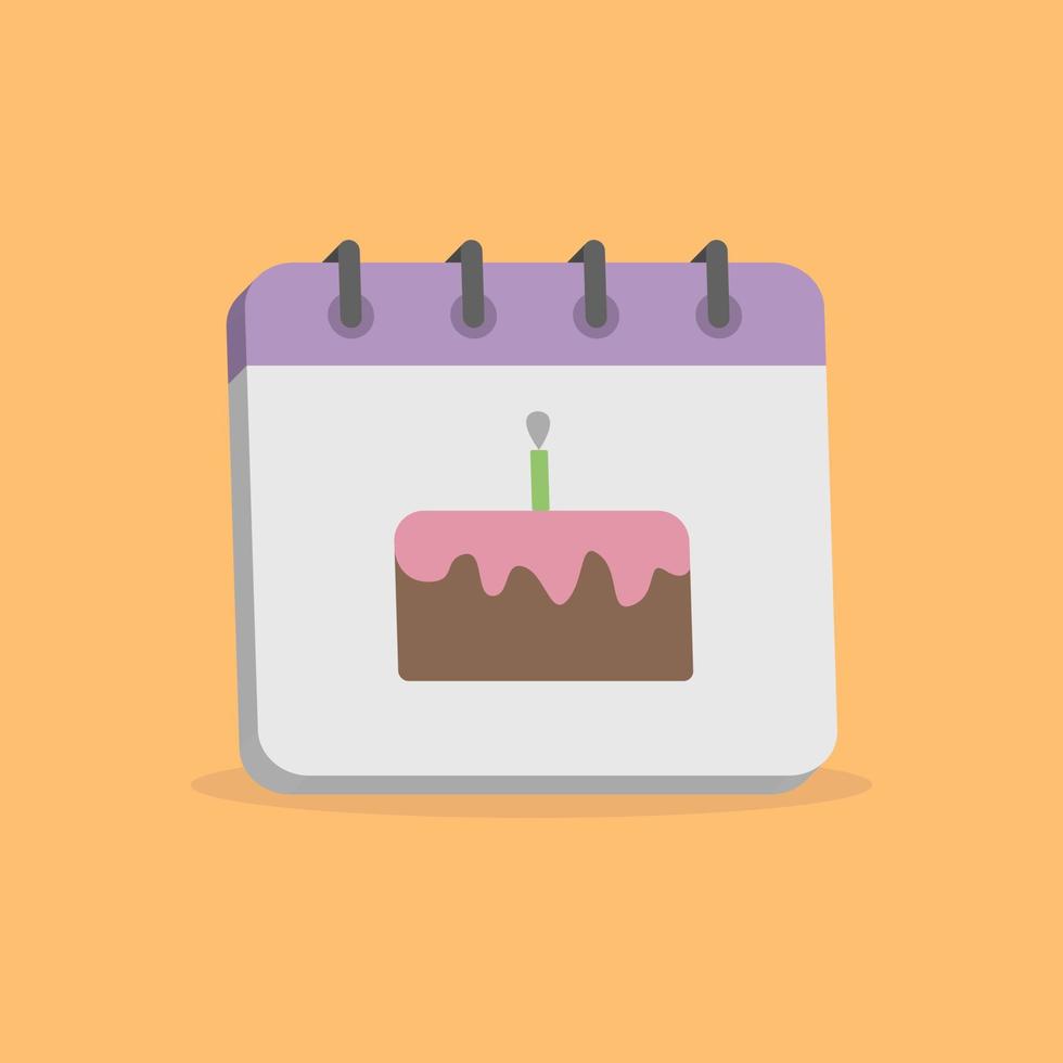 Concepto de calendario 3d con pastel de cumpleaños en estilo de dibujos animados mínimo vector