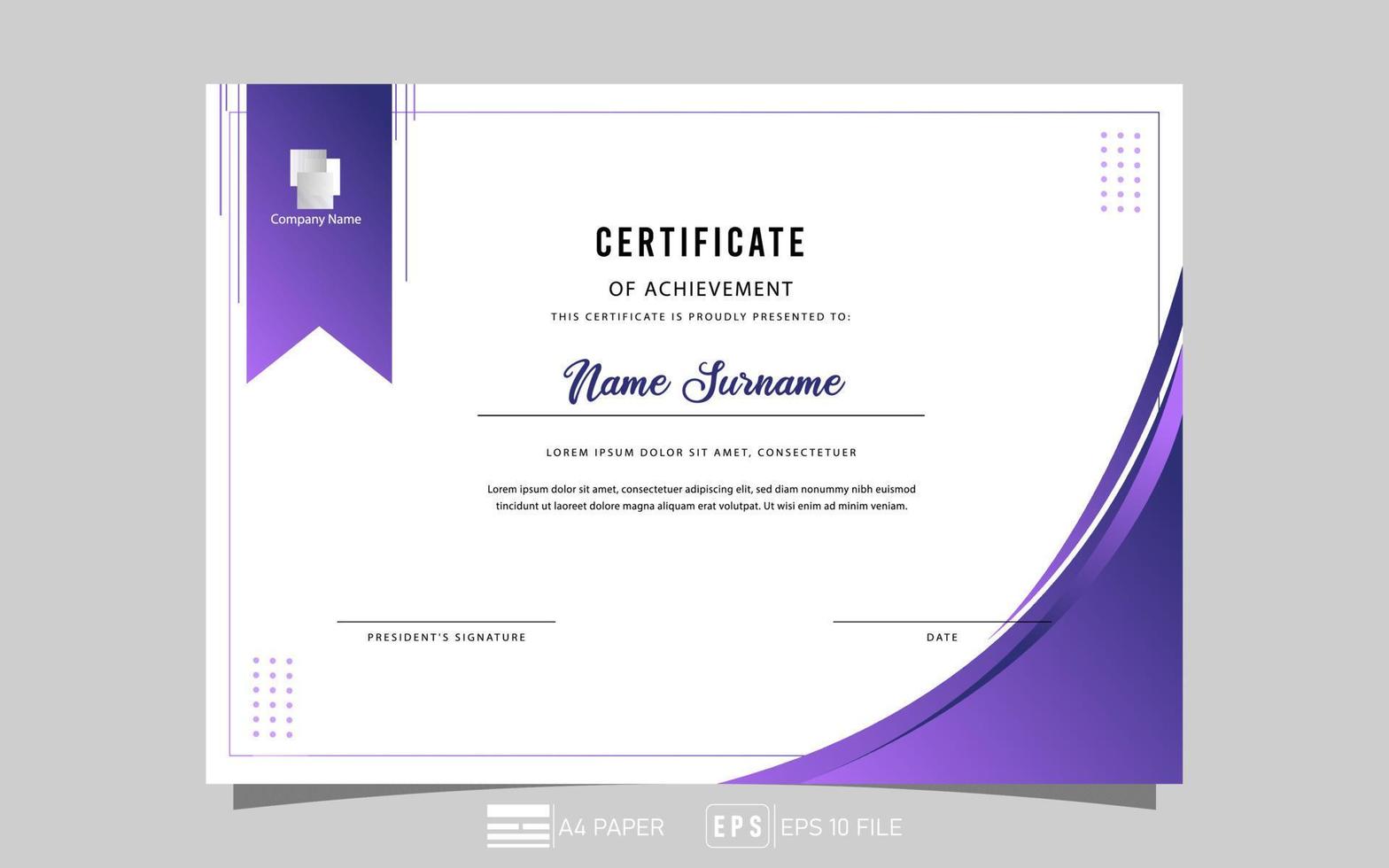 certificate modern minimalist, gradient, company name, vector eps 10