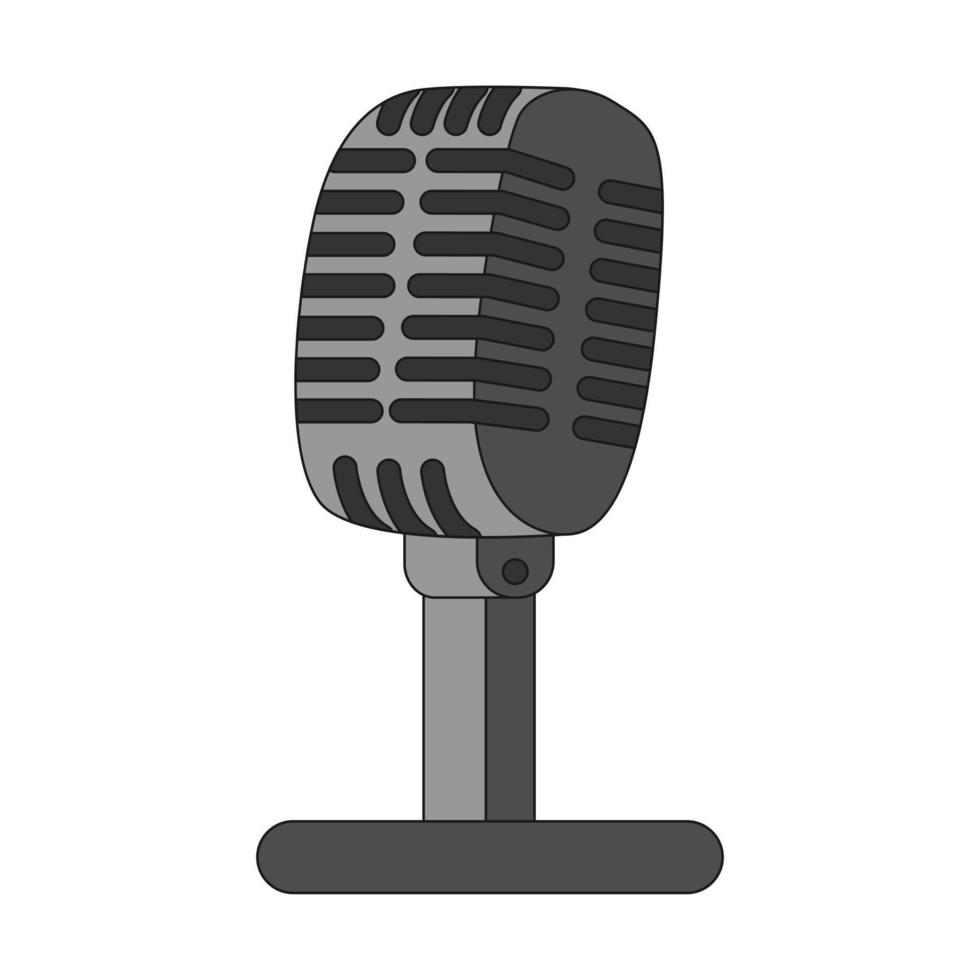 micrófono retro antiguo. equipos de sonido de audio para radio y podcasts. el símbolo de los años 90. un icono plano con un contorno. ilustración vectorial de color aislada en un fondo blanco. vector