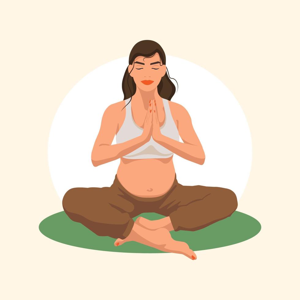 mujer embarazada medita en posición de loto. concepto de embarazo. ilustración vectorial plana. vector