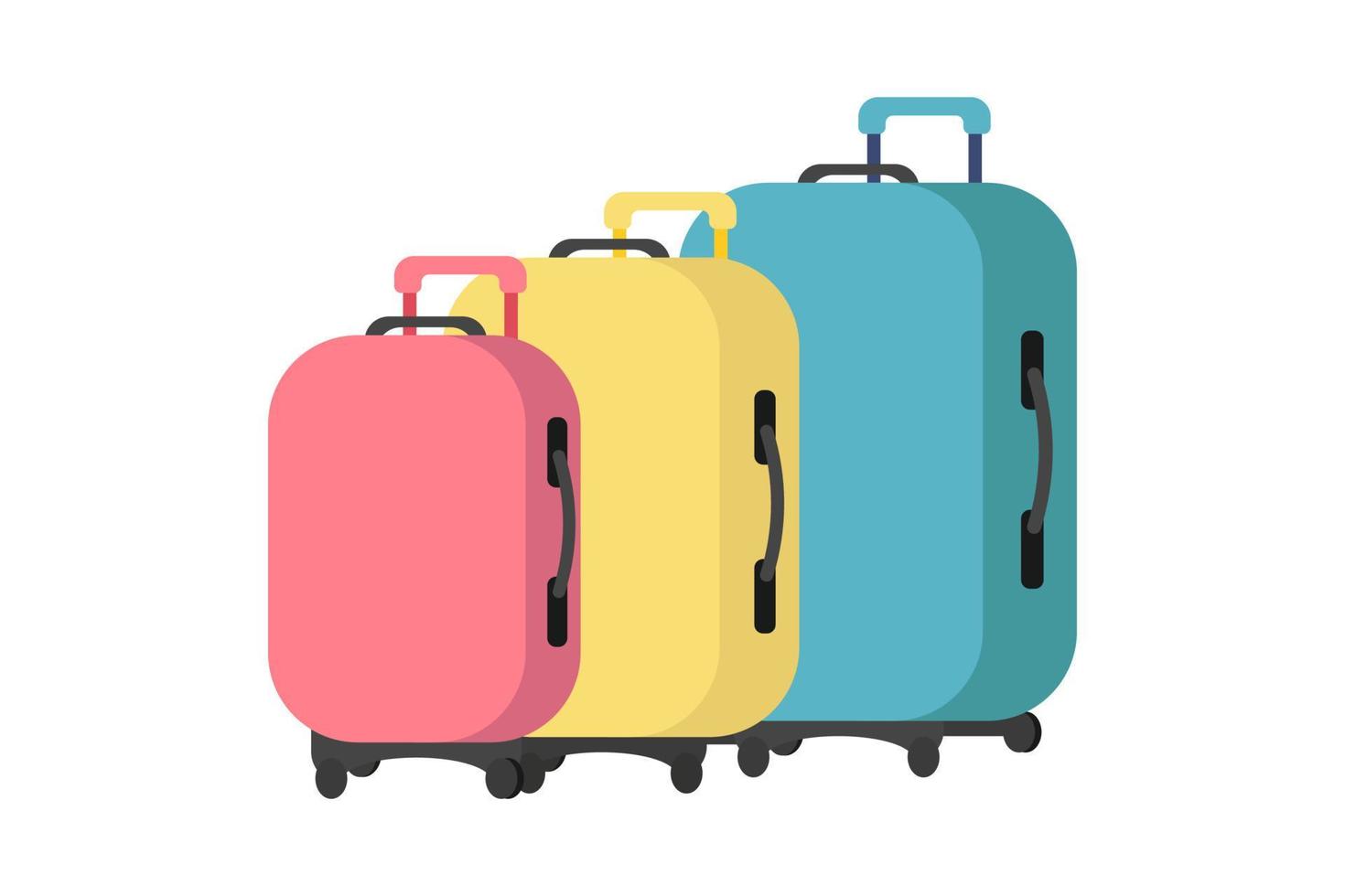 Family Suitcases. Set of three Suitcases. Vacation concept. Element for your Travel design. Flat style, vector illustration.