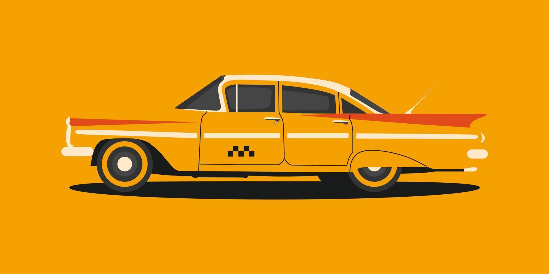 Retro Car Taxi. Classic yellow Taxi in Vintage style. Vector illustration.