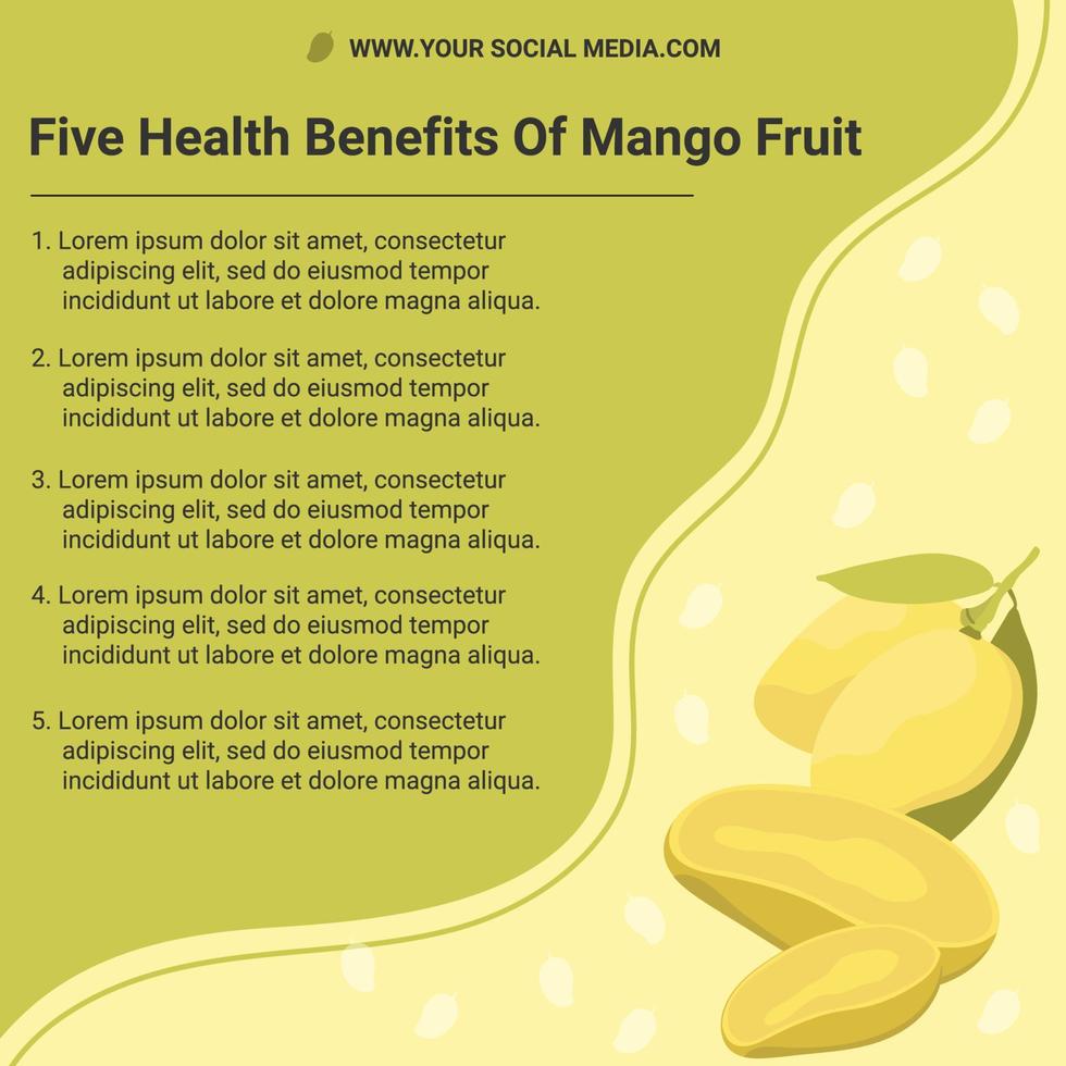 Five health benefits of mango fruit template design for social media health awareness post for medical purpose how mango benefits health vector