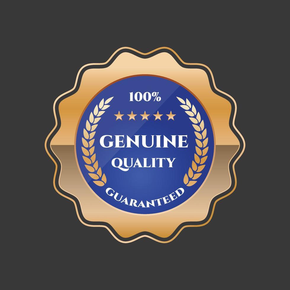 Blue genuine quality badge with gold border vector