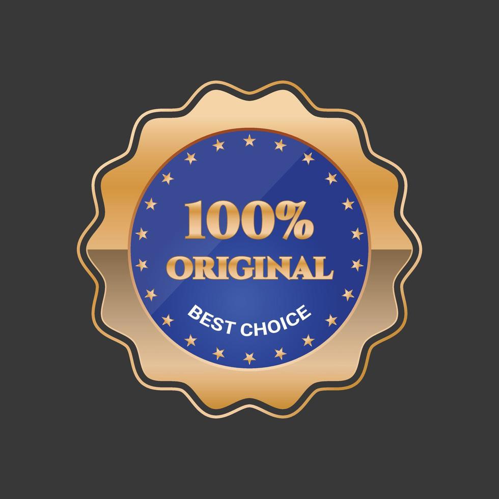 Blue original product badge with gold border vector