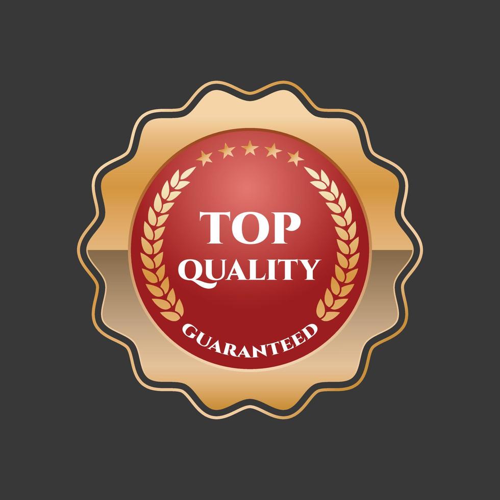 Red top quality badge with gold border vector