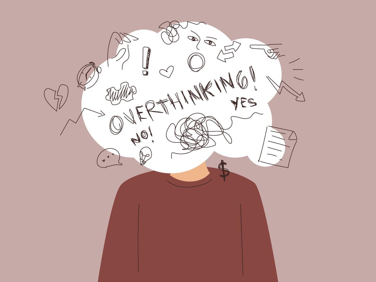 overthinking, a lot of thought, complicated thoughts vector