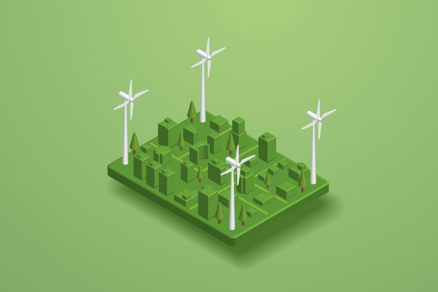 Green city generates electricity with wind turbines Clean energy vector