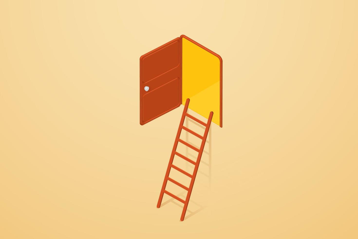 Staircase on the wall with an open door. vector