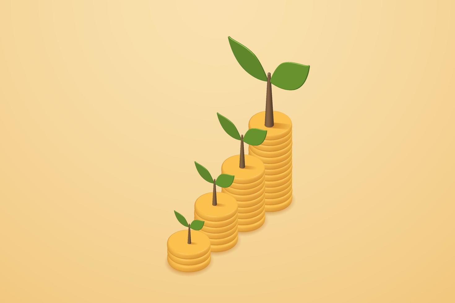 Tree on a pile of developed coins growing vector