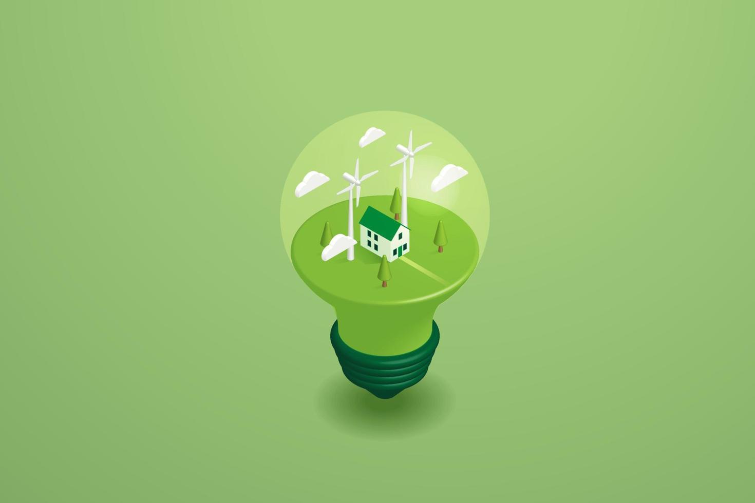 Home with and clean energy windmill on Light bulb vector